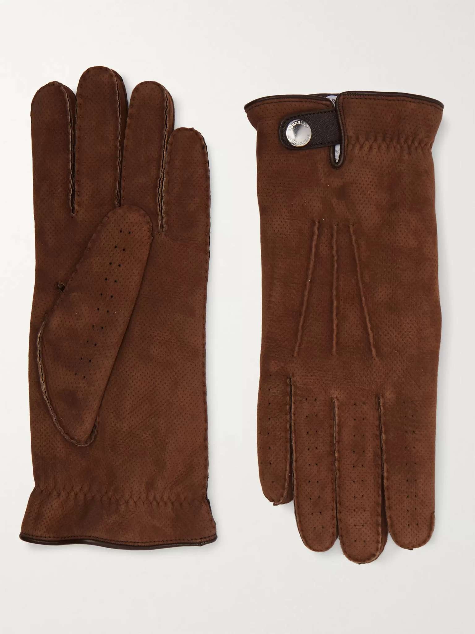 Shearling-Lined Perforated Suede Gloves - 1