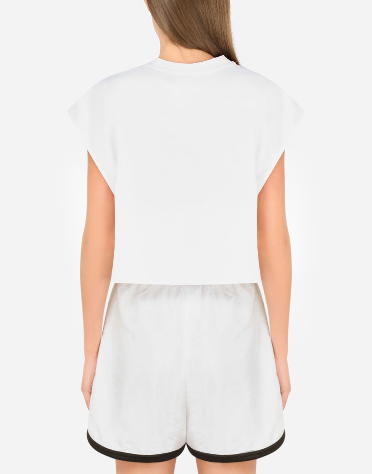 Cropped jersey T-shirt with lace DG embellishment - 2