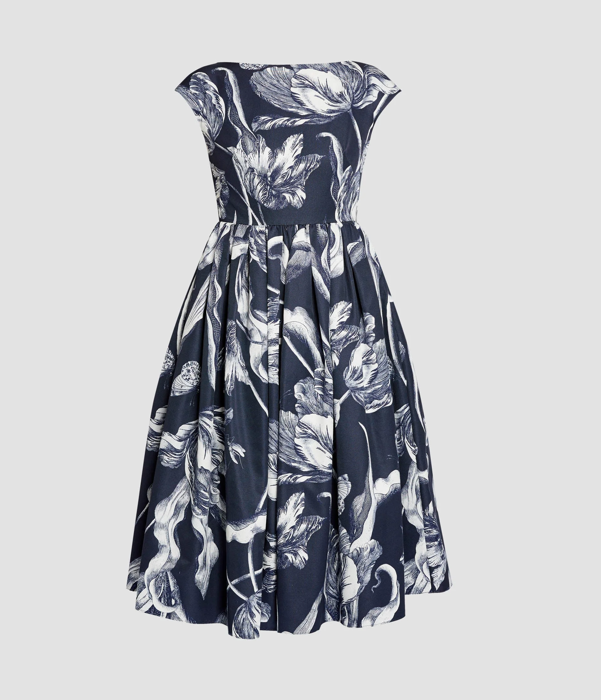 FLORAL PRINT COTTON FAILLE SLEEVELESS MIDI DRESS - 1