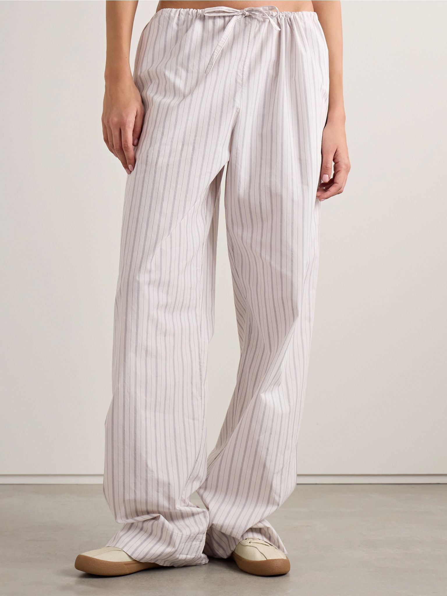 Hypnosta striped cotton-poplin wide-leg pants White - 3