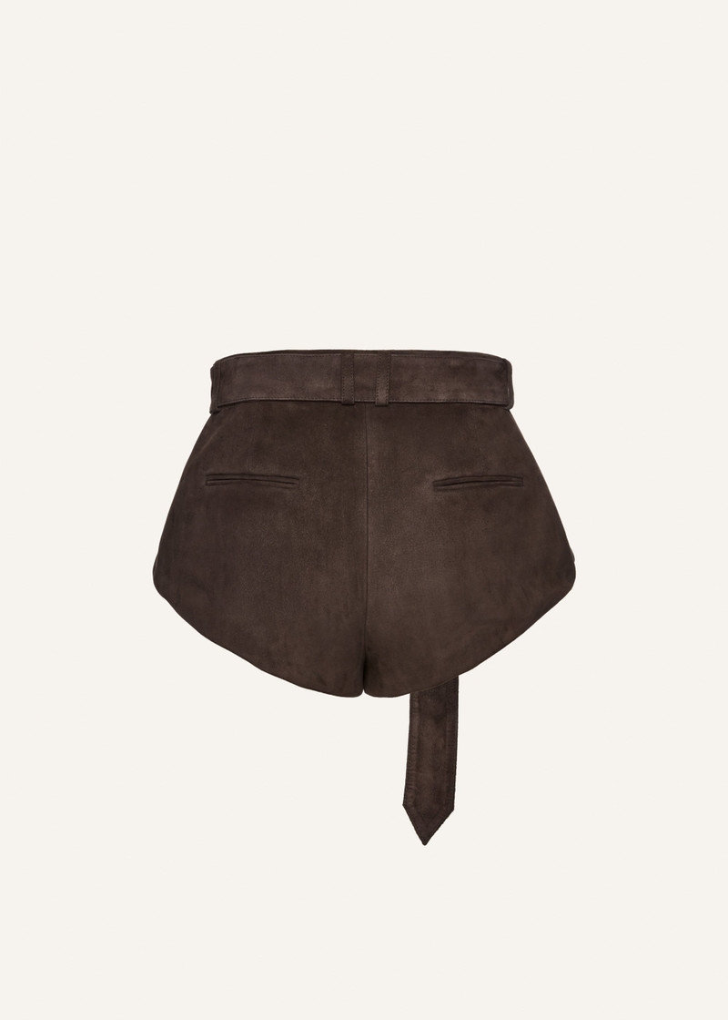 Flared suede shorts in brown 2