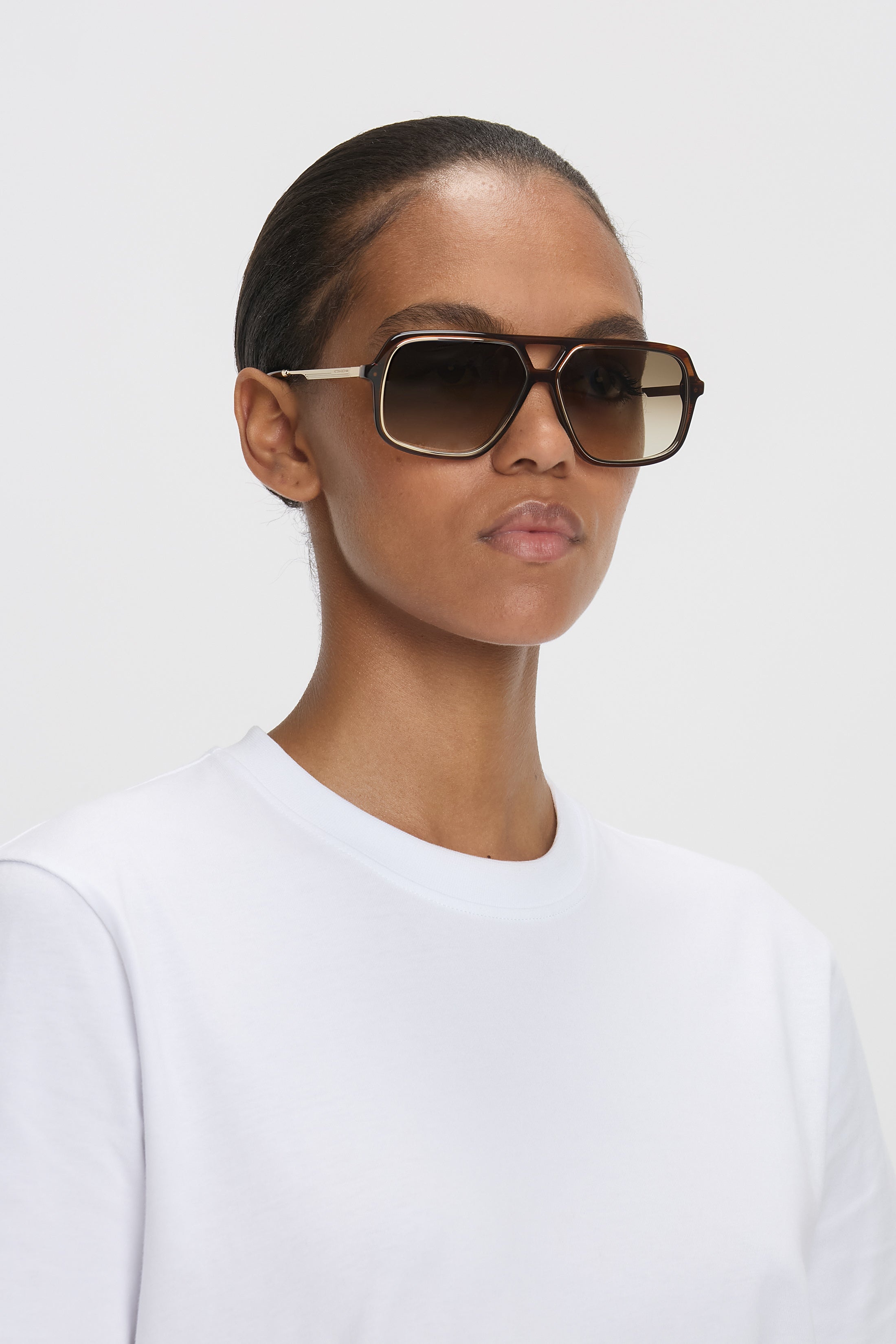 Double Bridge Aviator Sunglasses In Brown Horn - 7