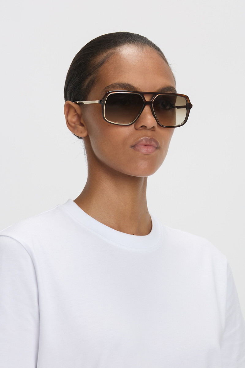 Double Bridge Aviator Sunglasses In Brown Horn 7