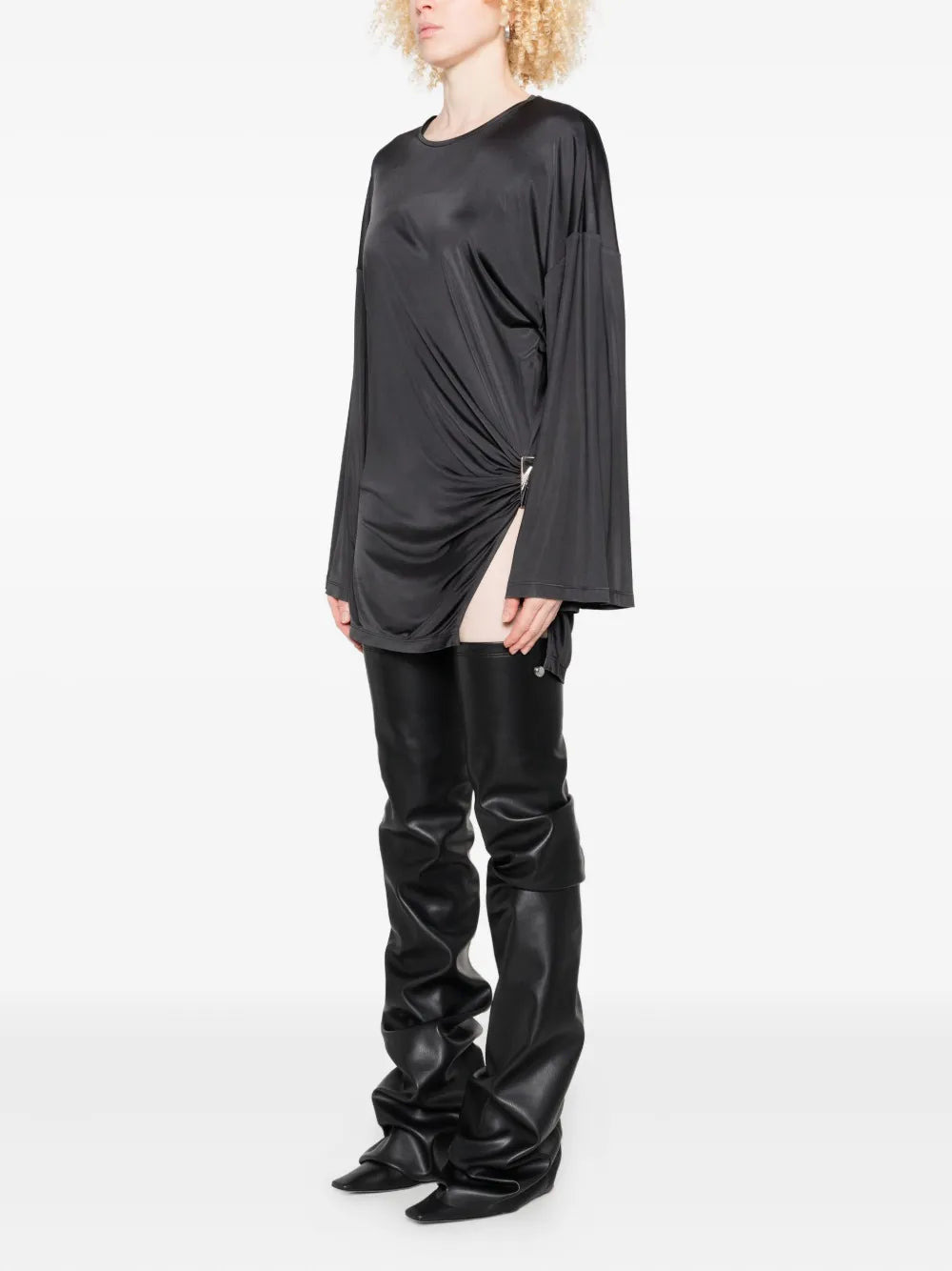 The Attico Women Asymmetrical Dress With Draped Bell Sleeves - 3