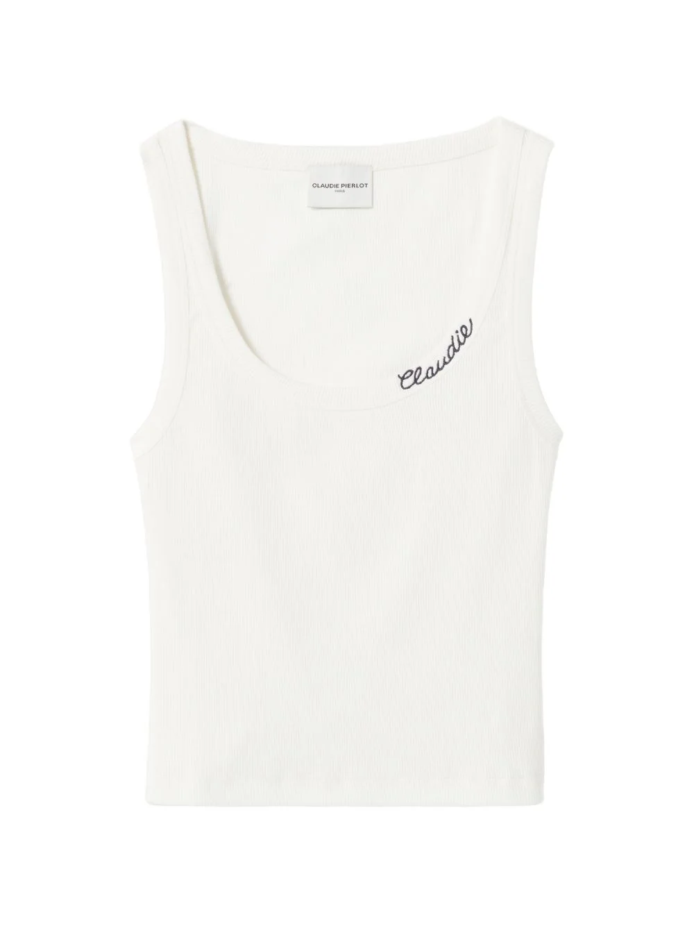 embroidered ribbed-construction tank top - 1