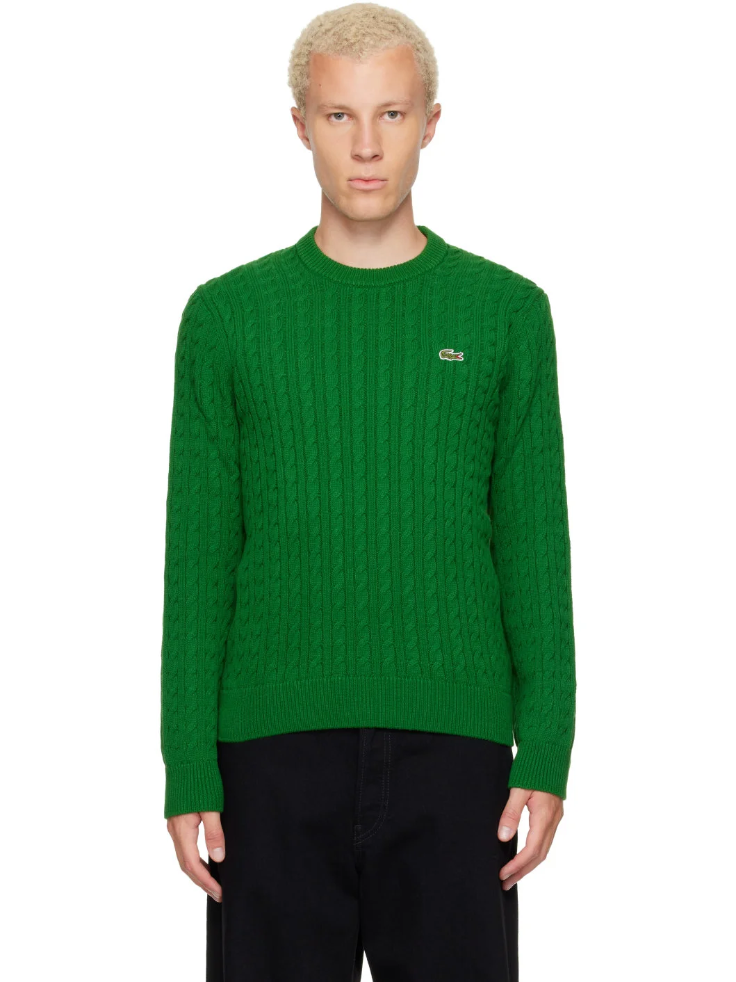 Green Cable Knit Cotton Sweater - 1
