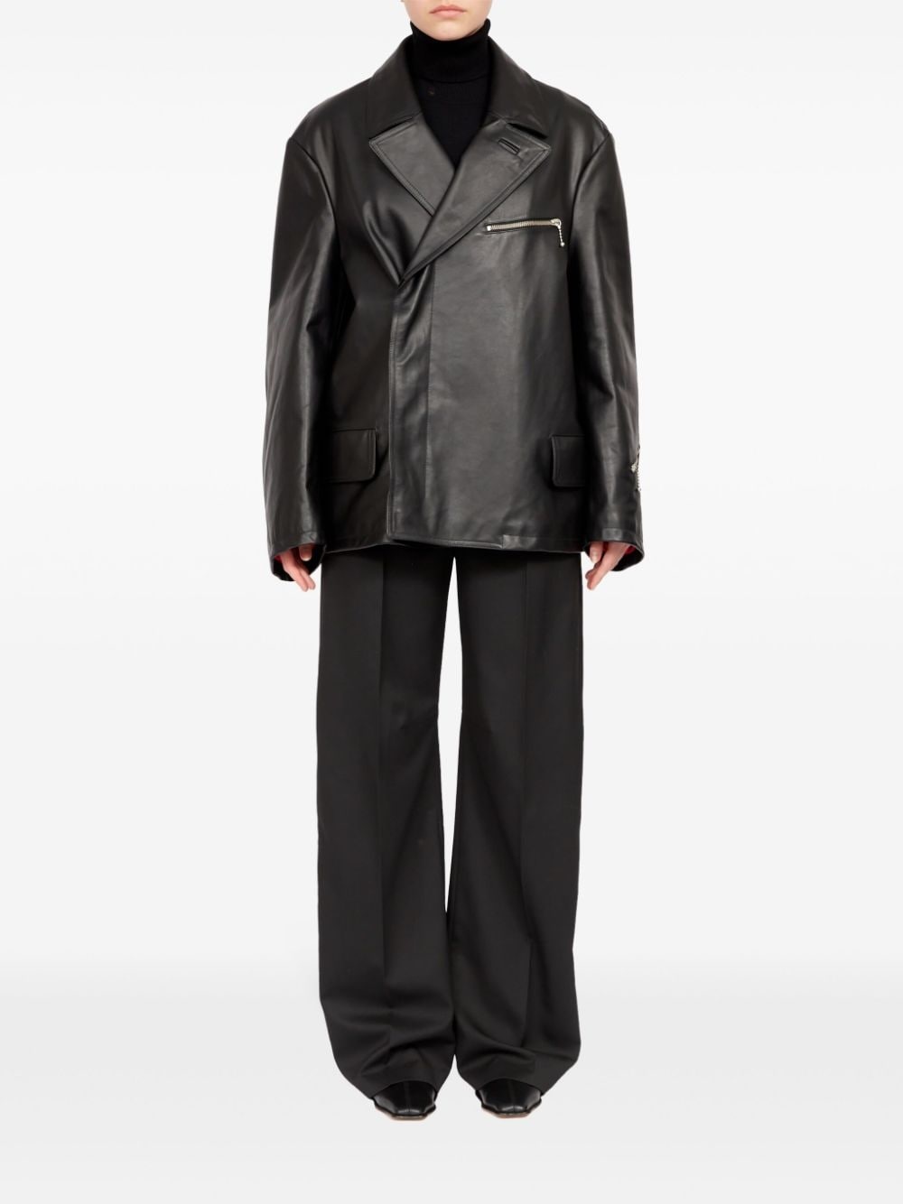 zip-detailing leather jacket - 2