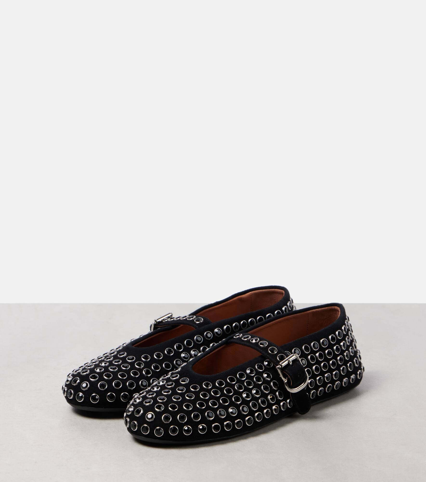 Crystal-embellished suede ballet flats - 4