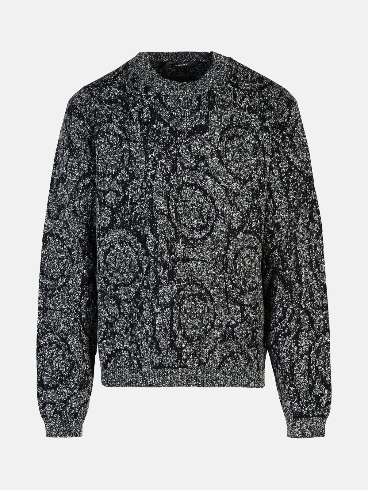 'BAROCCO' BLACK COTTON BLEND SWEATER - 1