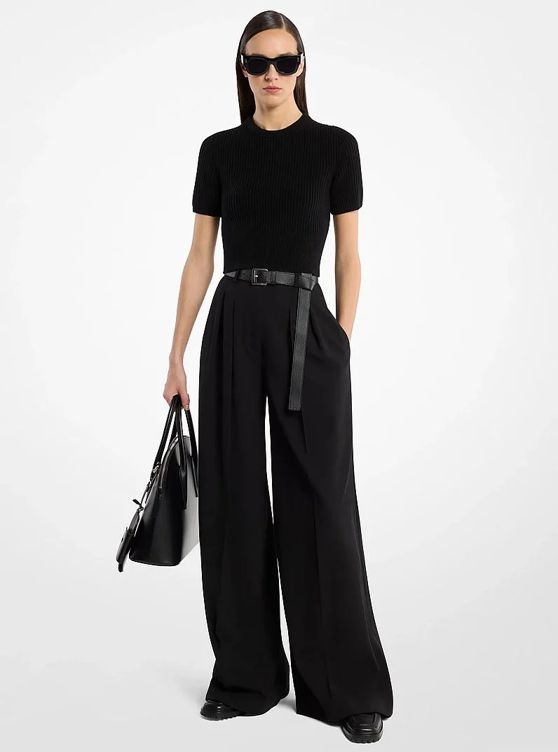 Shannon High-Rise Stretch Wool Crepe Wide-Leg Trousers - 1