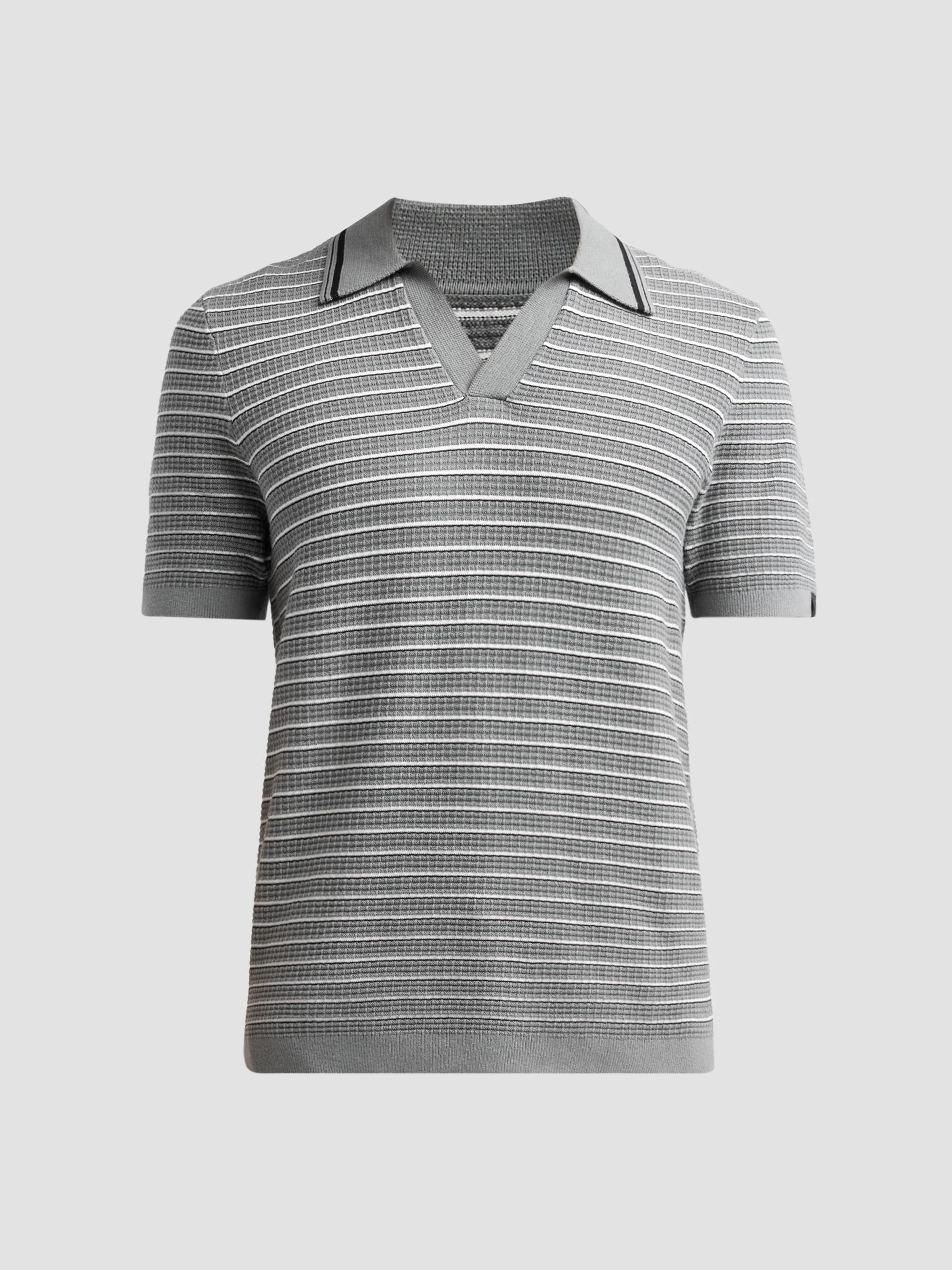 Men's Aaron Striped Johnny Collar Polo Shirt - Grey Mist - 1