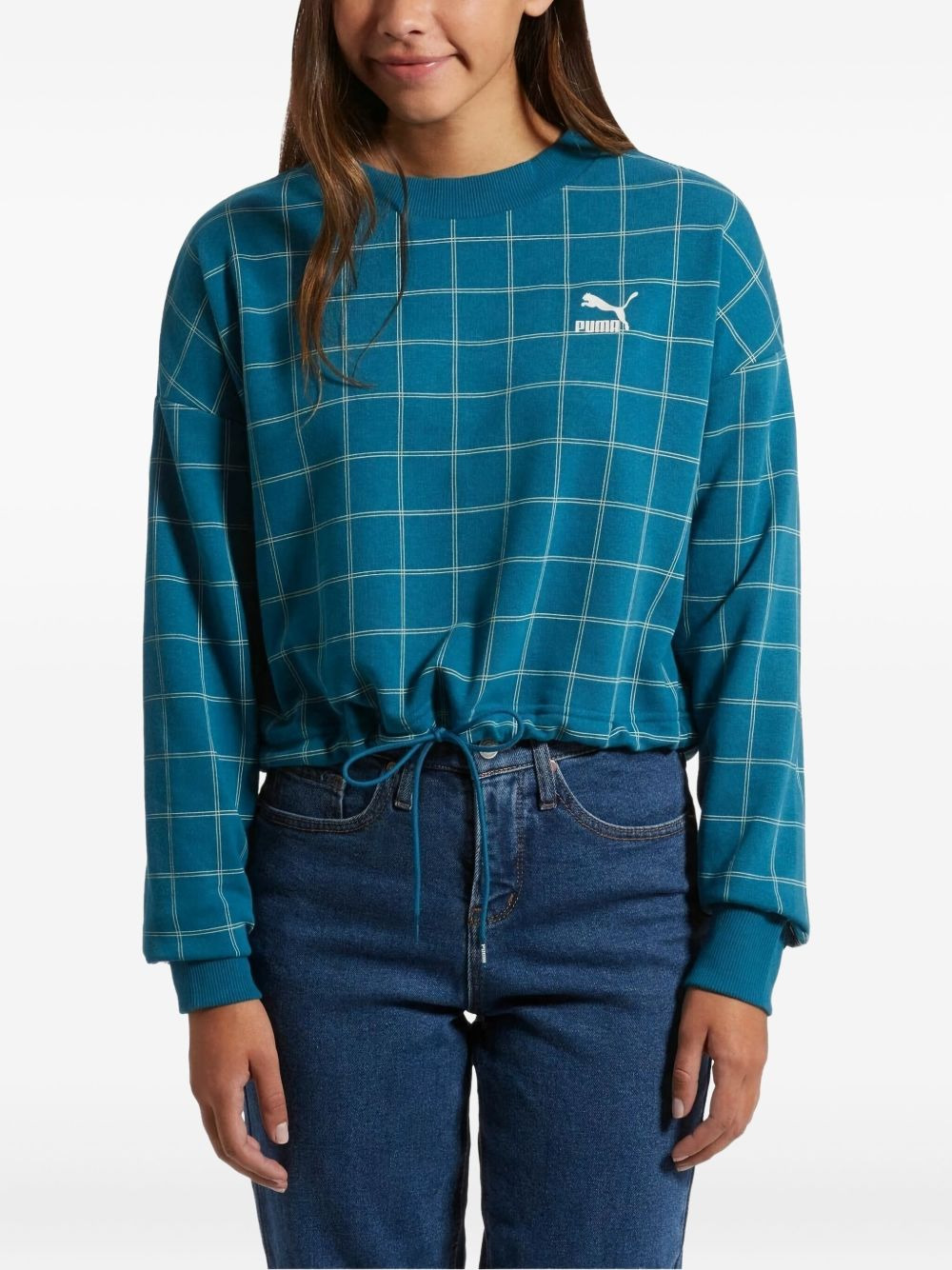 grid-pattern drawstring-hem sweatshirt - 3