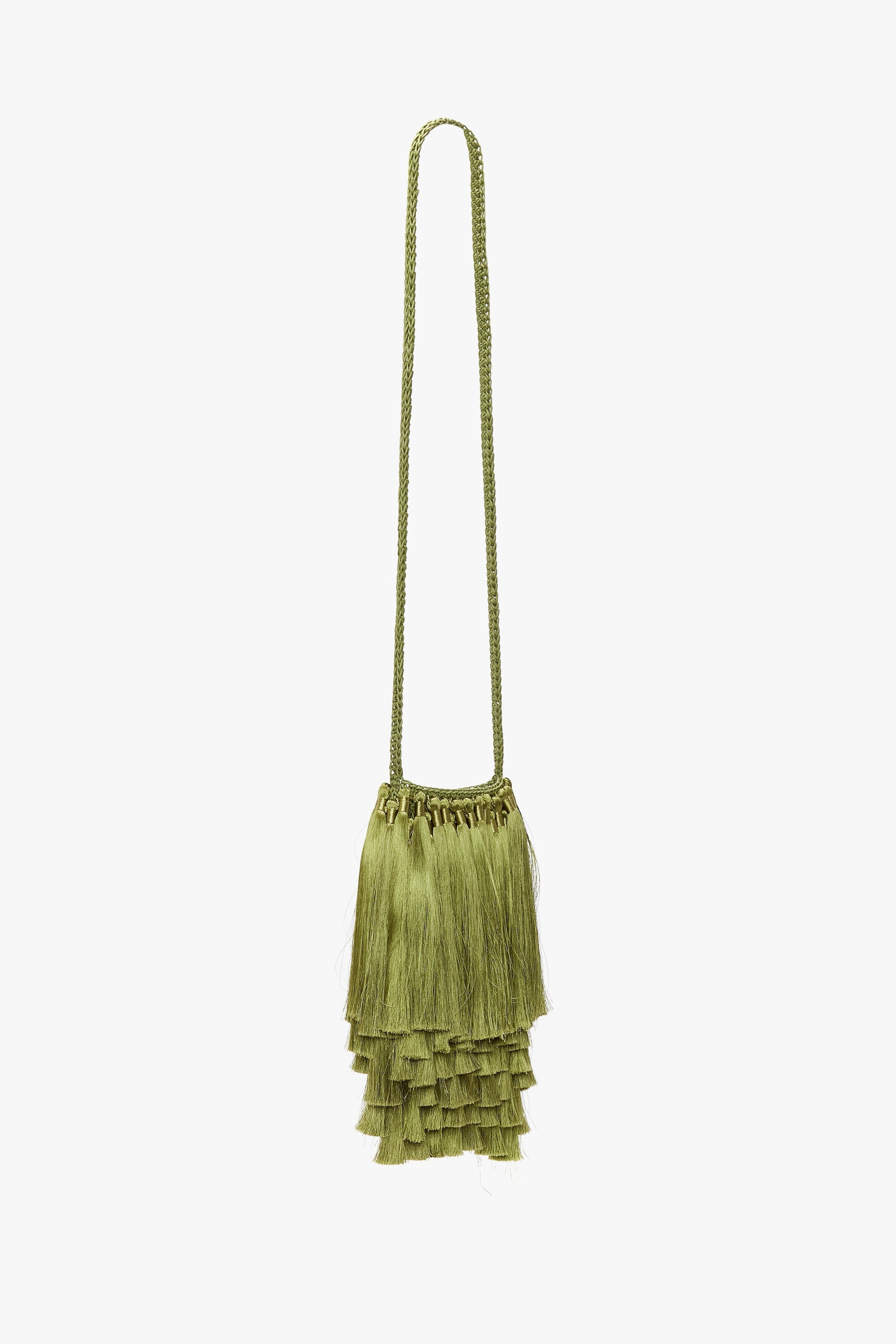 Mini Tassel Pouch in Olive Green - 5