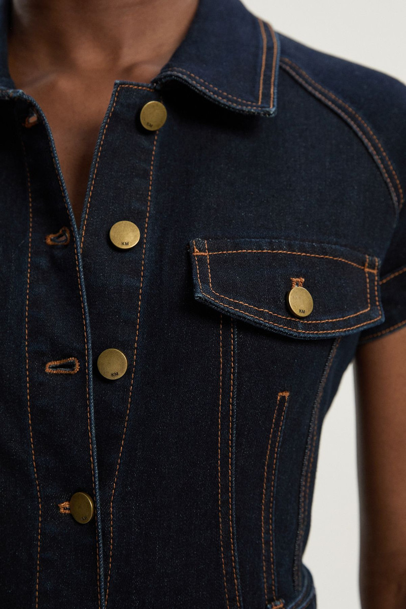Denim Corset Waist Detail Wide Leg Jumpsuit 3
