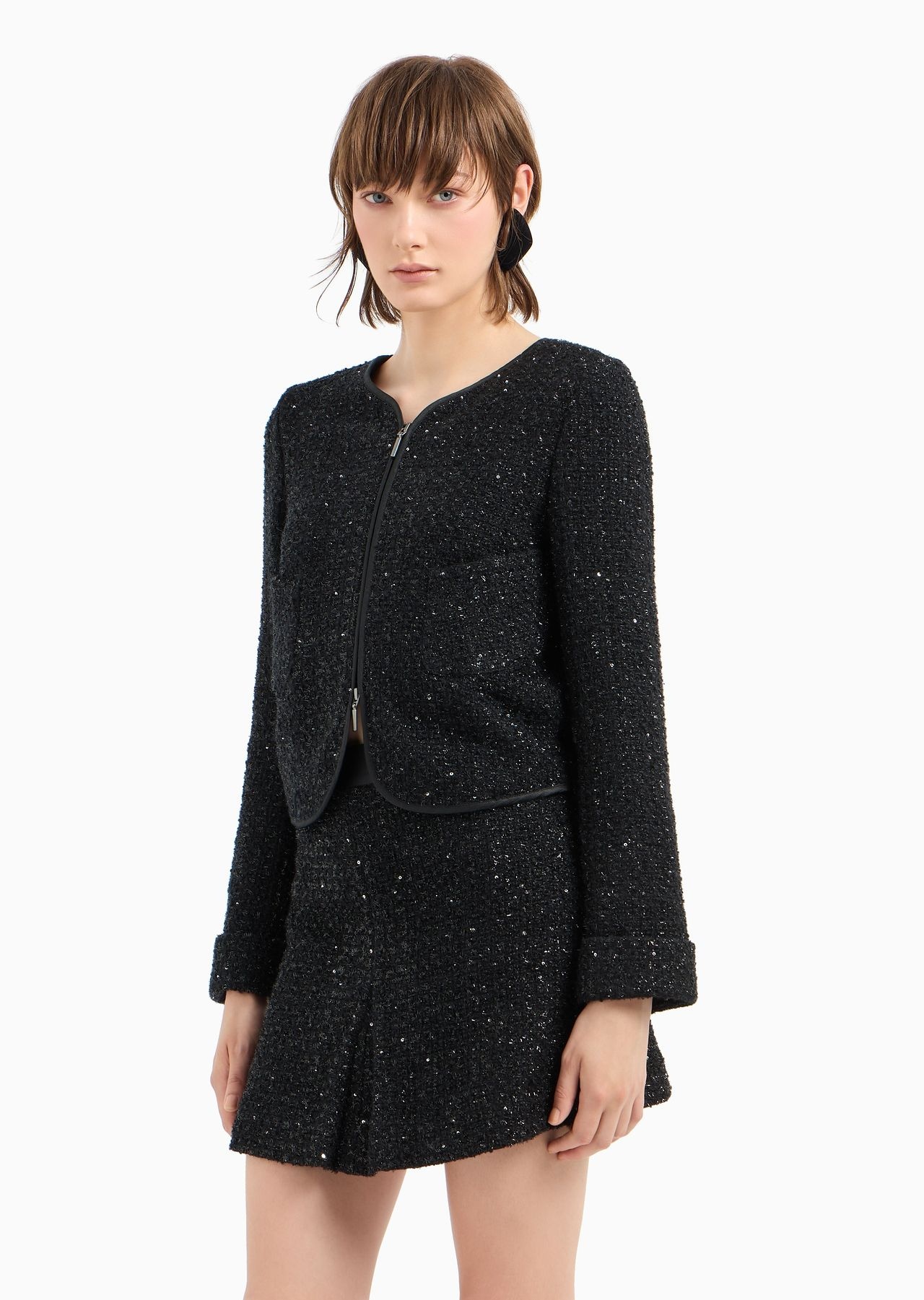 Lurex tweed zip-up jacket with micro sequins - 2