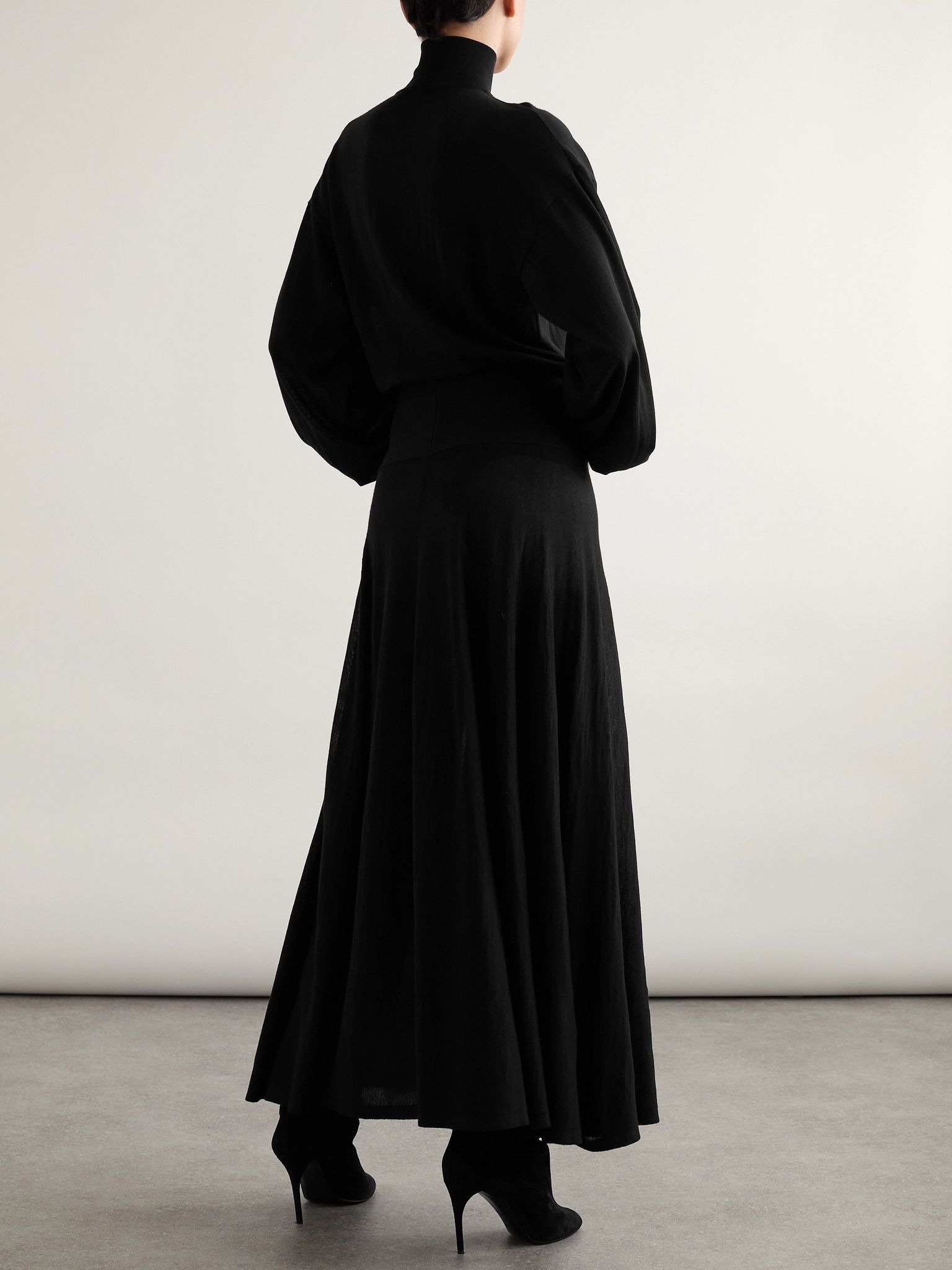 Cutout wool-blend turtleneck midi dress Black - 3