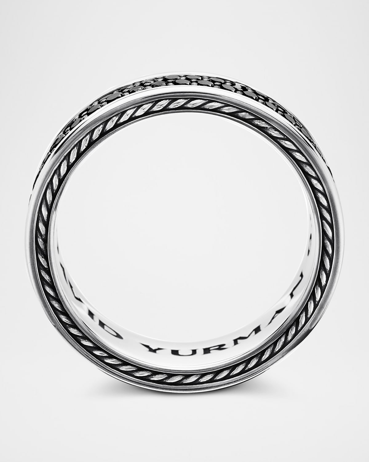 Men's Streamline Two-Row Band Ring with Black Diamonds in Silver, 6.5mm - 7