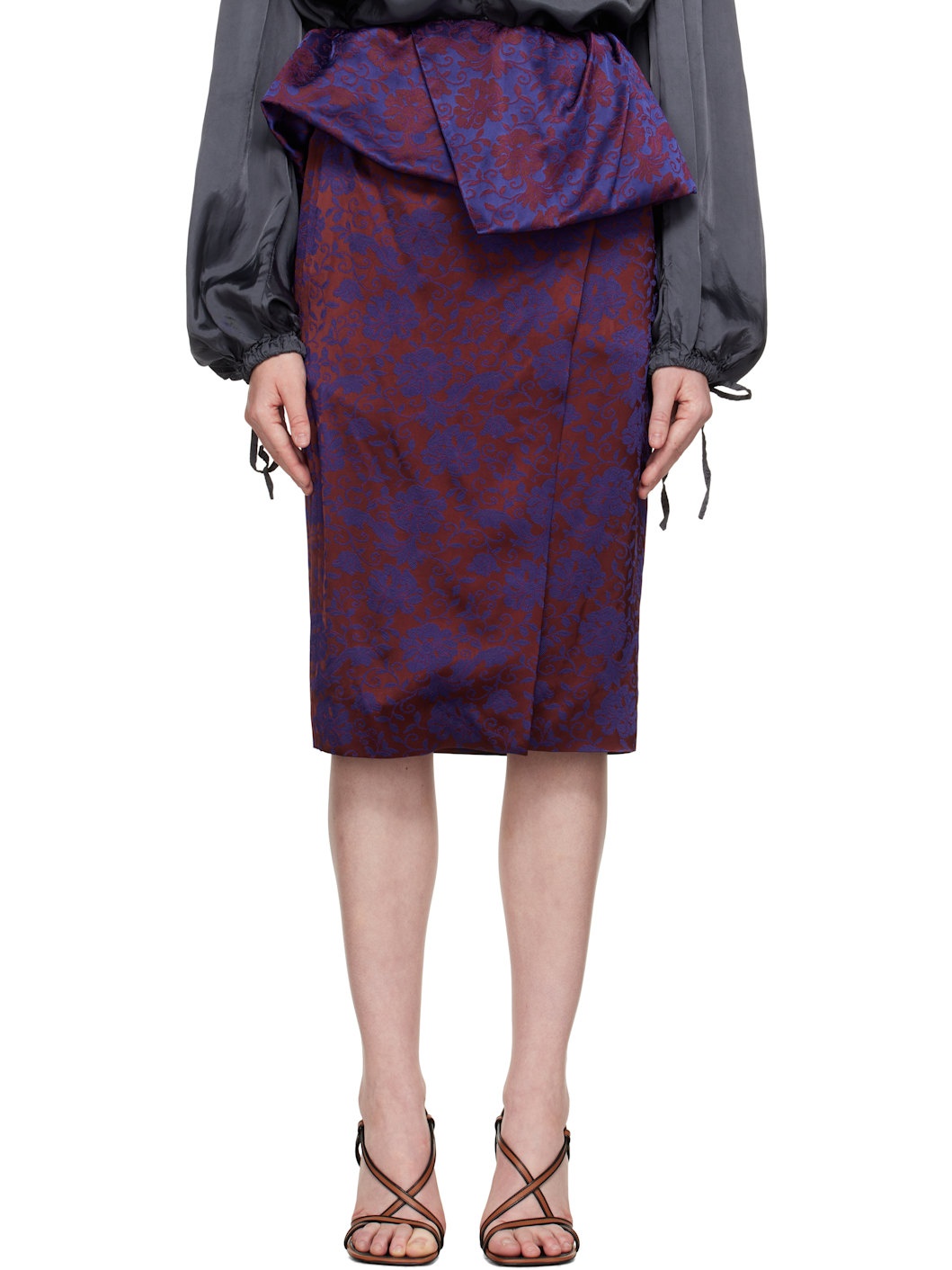 Purple & Burgundy Jacquard Peplum Midi Skirt - 1