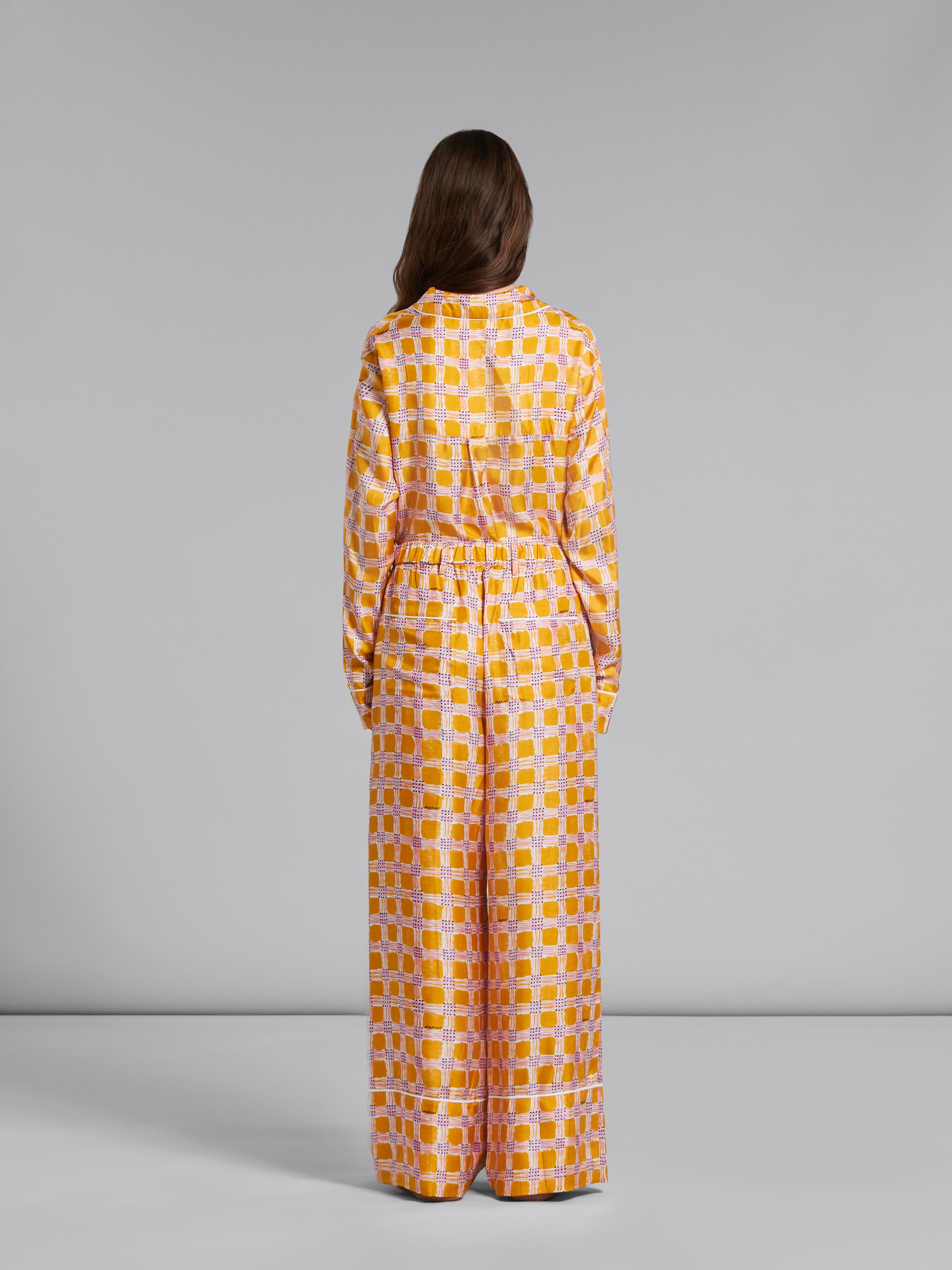YELLOW SILK TWILL PYJAMA PANTS WITH CHECK FIELDS PRINT - 3