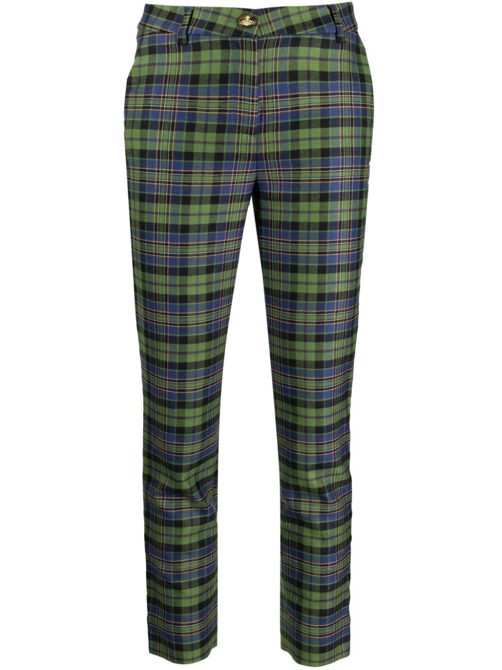 slim-cut plaid-check wool trousers - 1