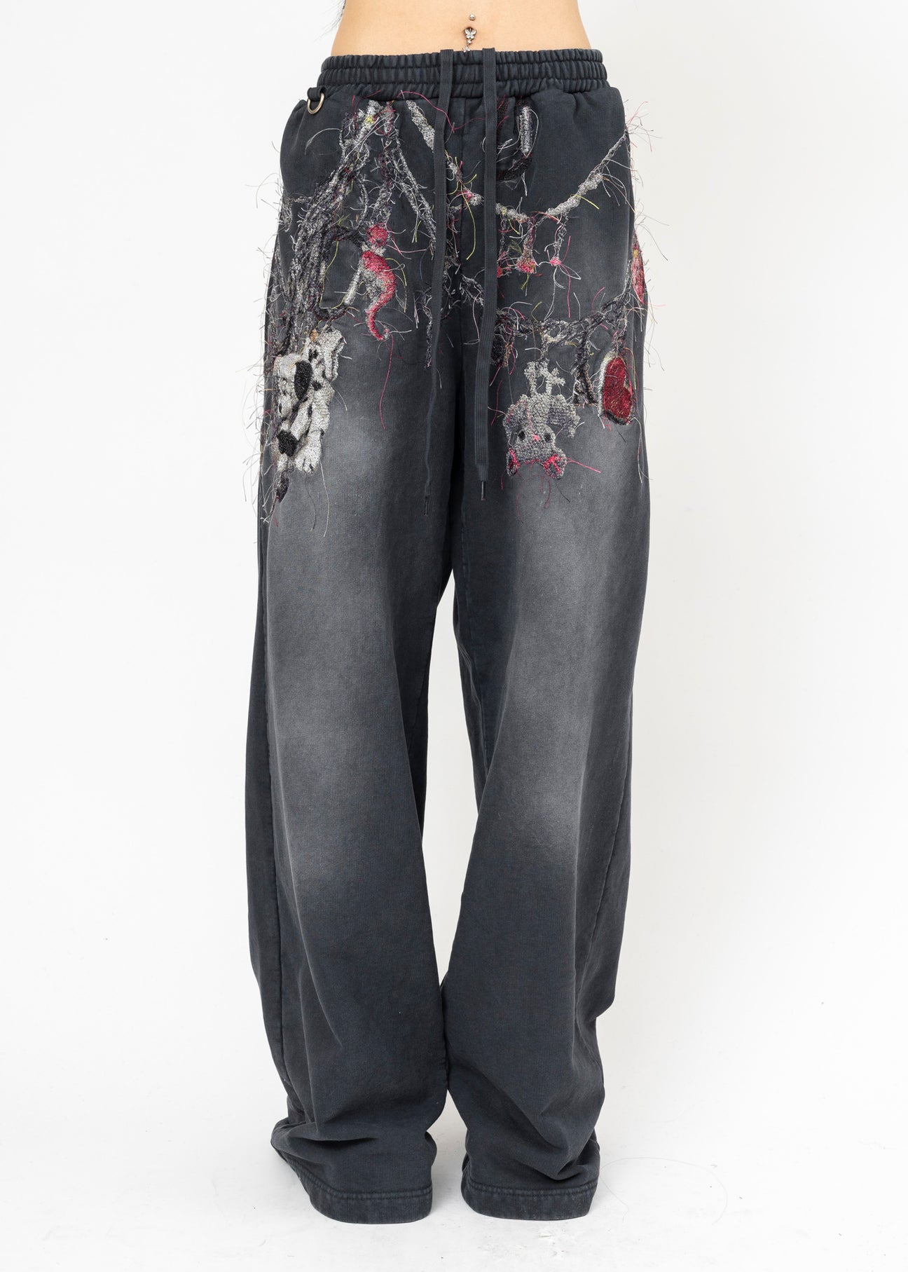 BLACK DOUBLET EMBROIDERED CHAIN ZIP-UP SWEATPANTS - 1