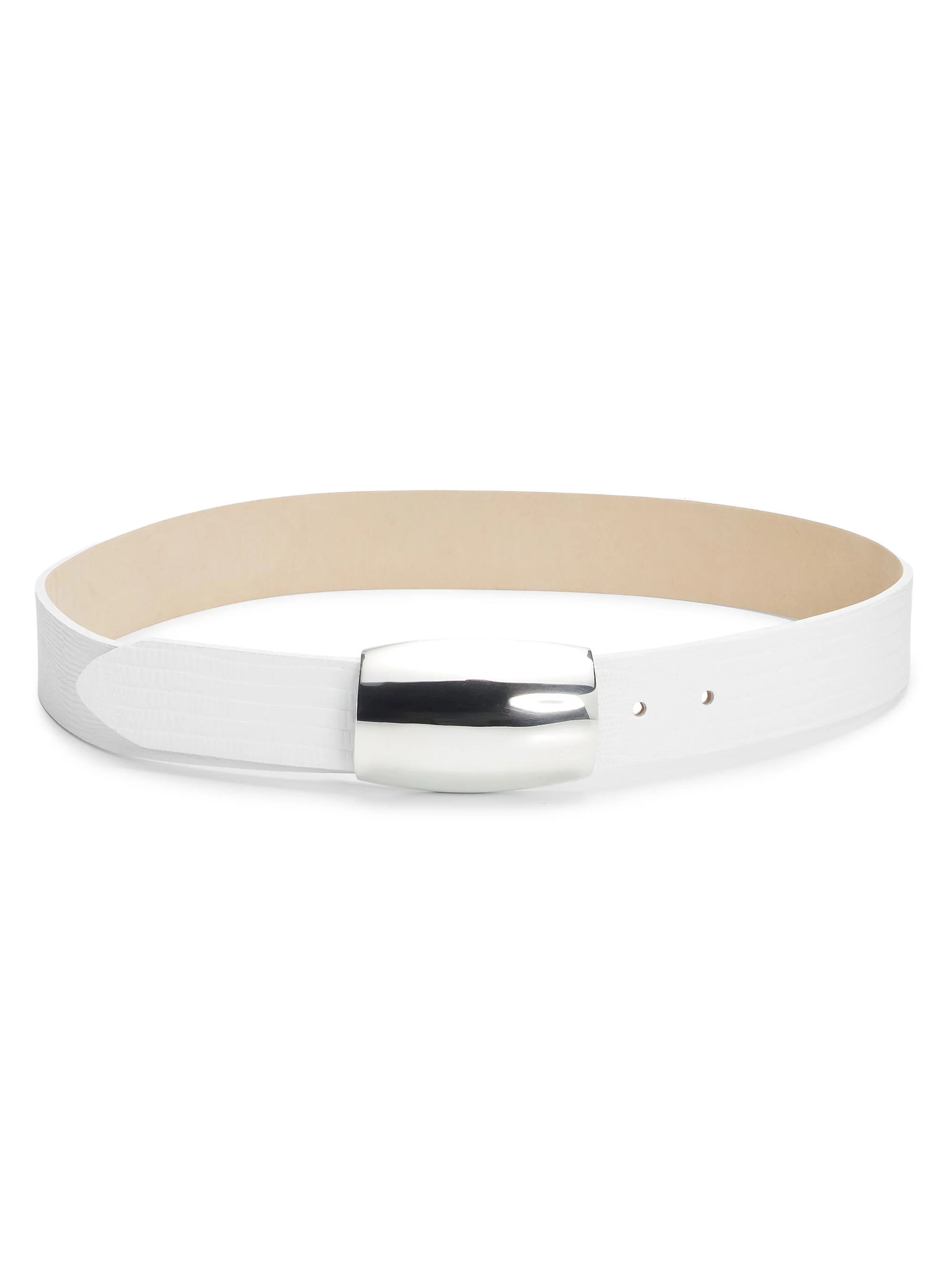 Women's Milou Domed Lizard Embossed Leather Belt - White Lizard Embossed - 1