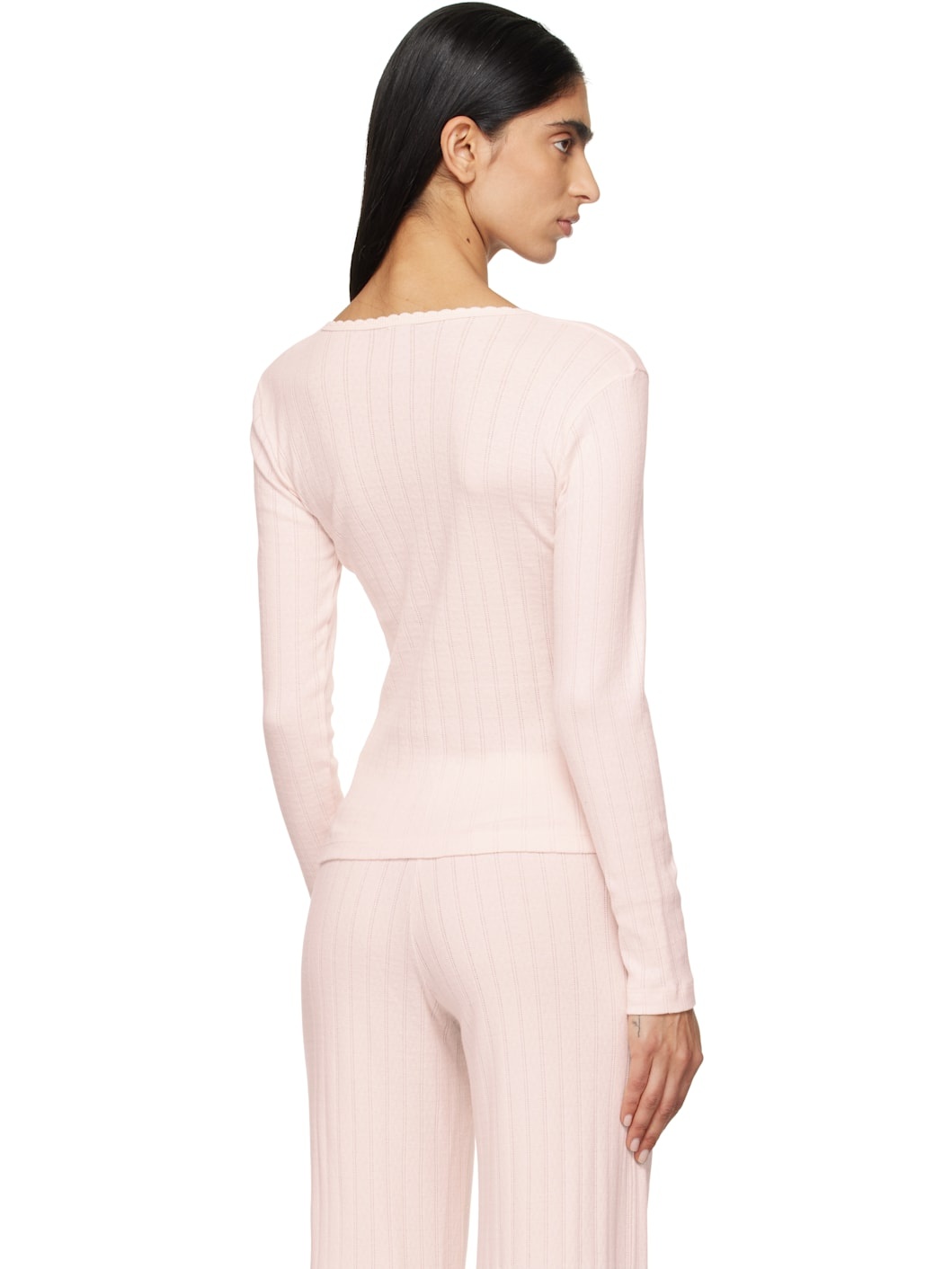 Pink Pointelle Slim Fit Long Sleeve T-shirt - 3