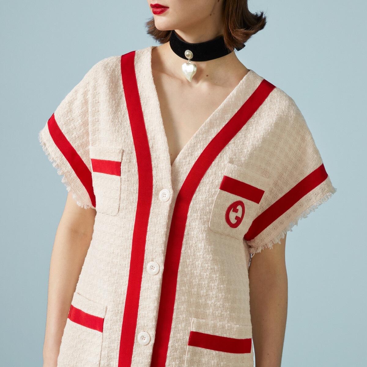 Long tweed gilet with patch - 3