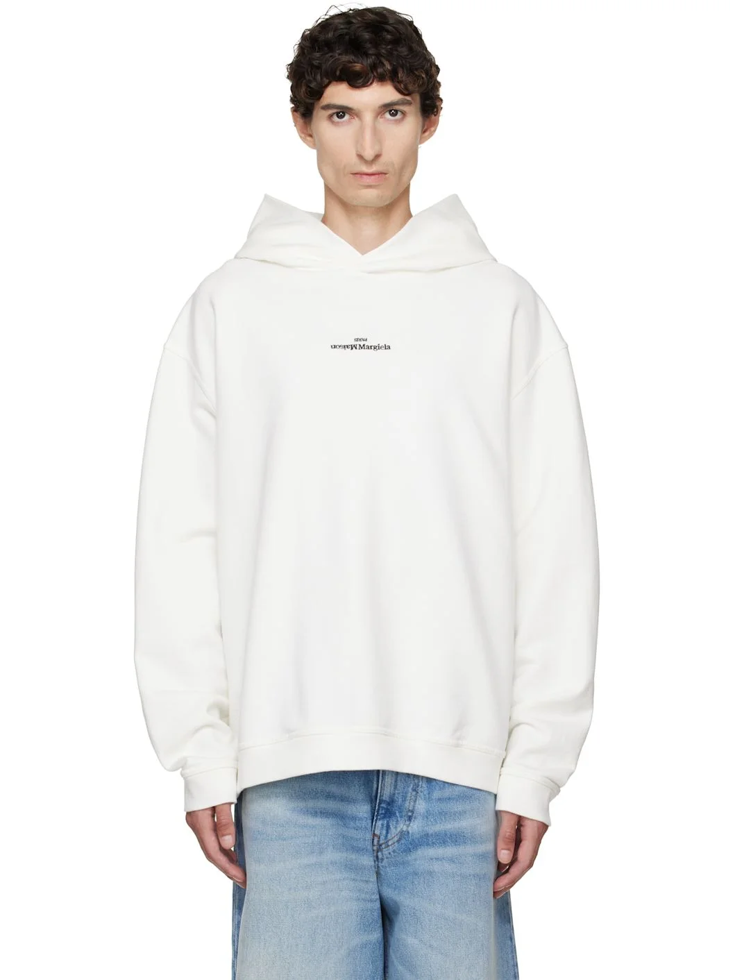 White Reversed Logo Hoodie - 1