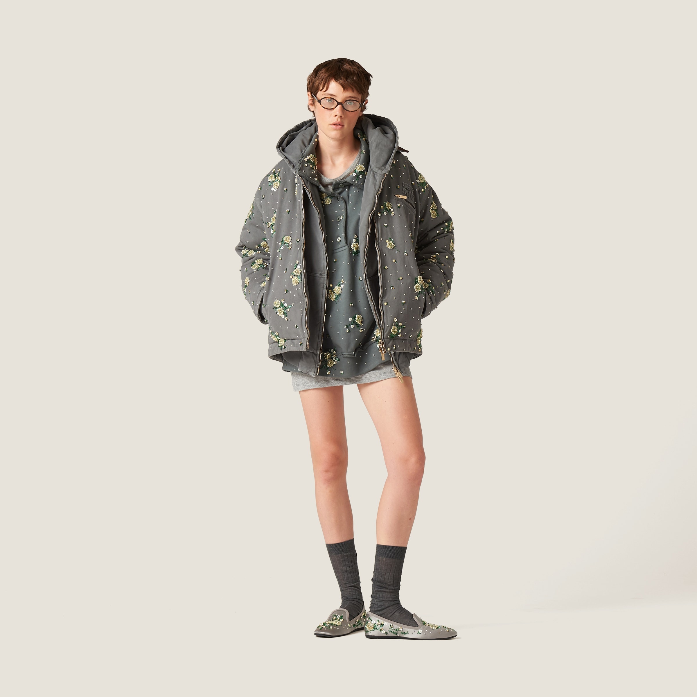 Miu Miu Garment-dyed blouson jacket with embroidered logo | REVERSIBLE