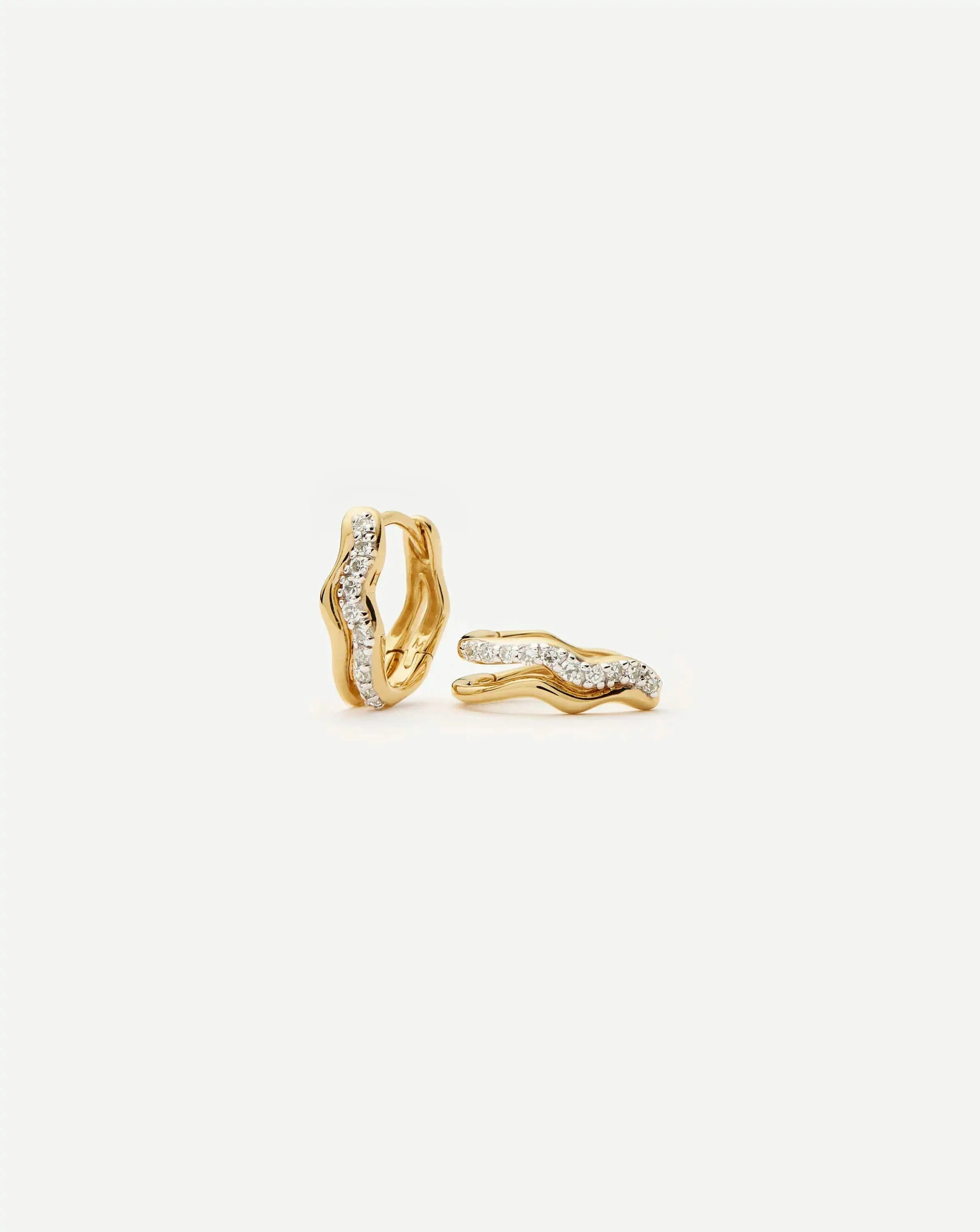 Molten Snow Solid Gold Diamond Double Mini Hoop Earrings - 1