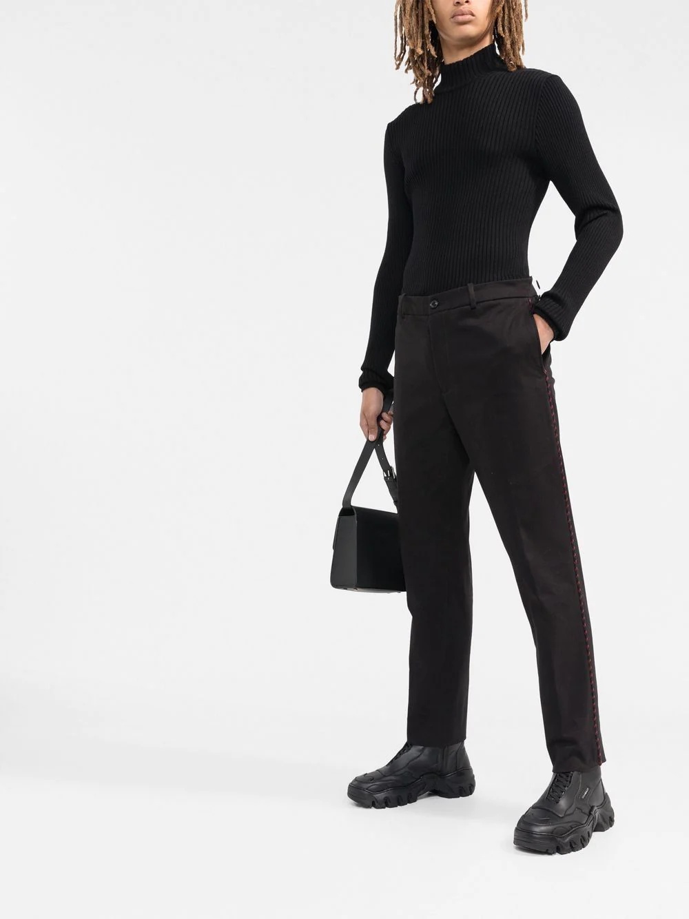 piped-trim straight-leg trousers - 2