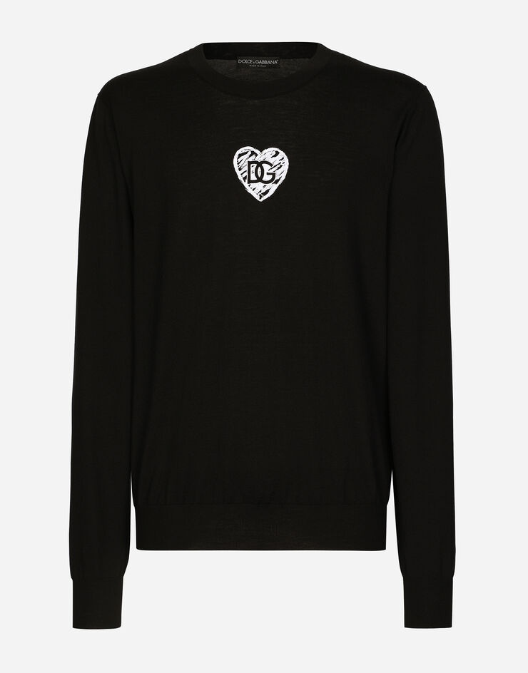 Silk round-neck sweater with DG logo embroidery - 1