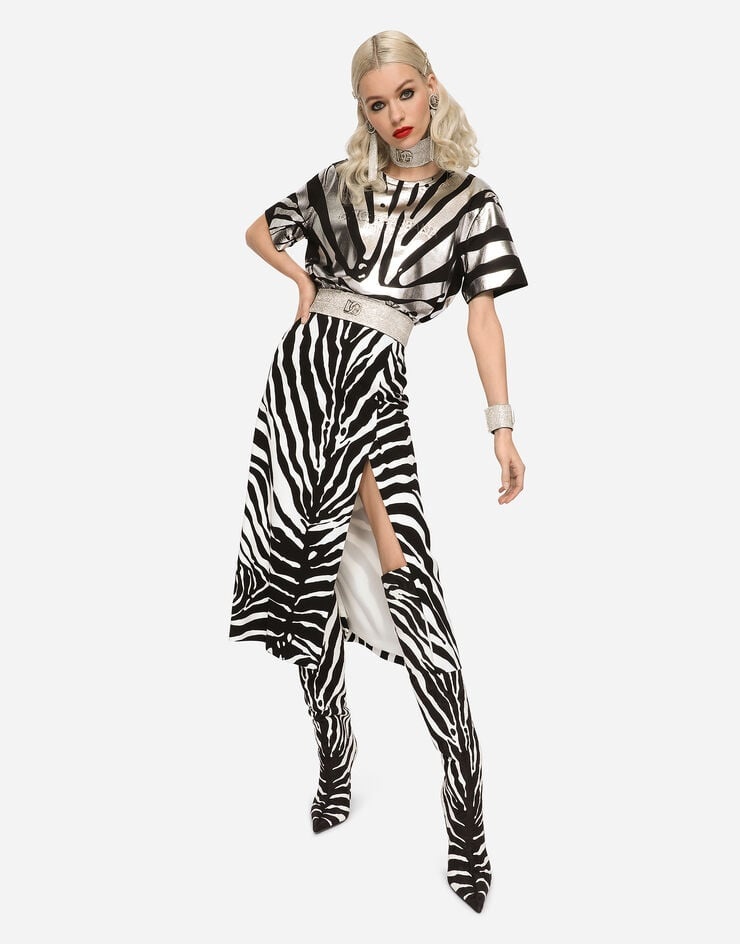 Zebra-print cady calf-length skirt - 4