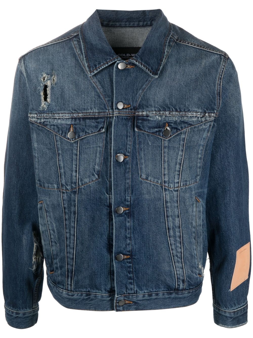 distressed-finish denim jacket - 1