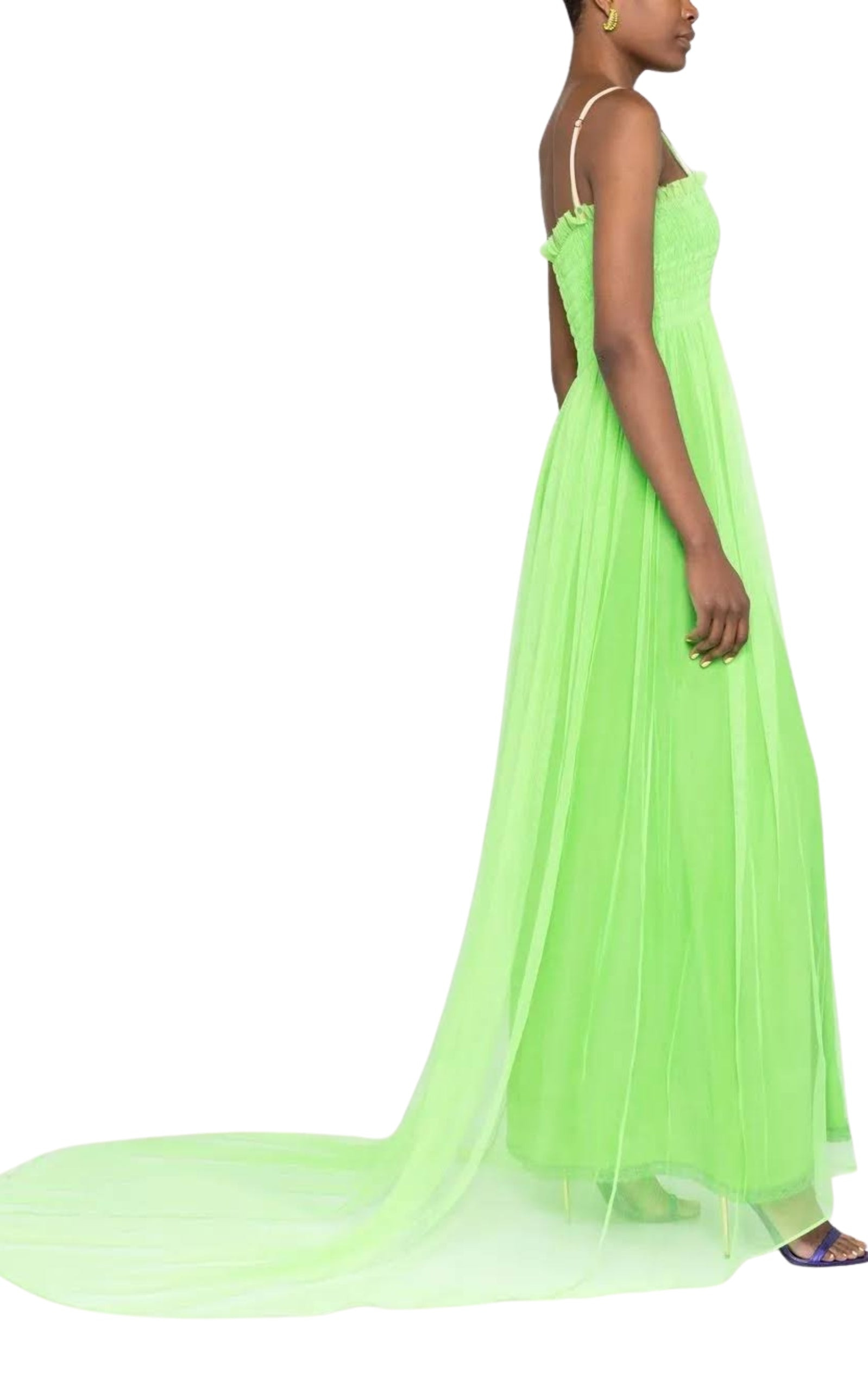 Shirred-bodice smocked silk gown - 7
