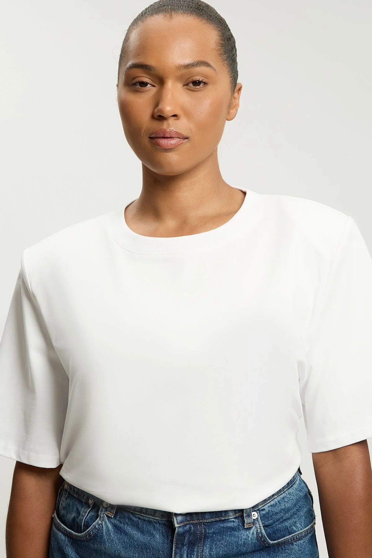 Plus Size Power Shoulder Jersey T-Shirt - 1