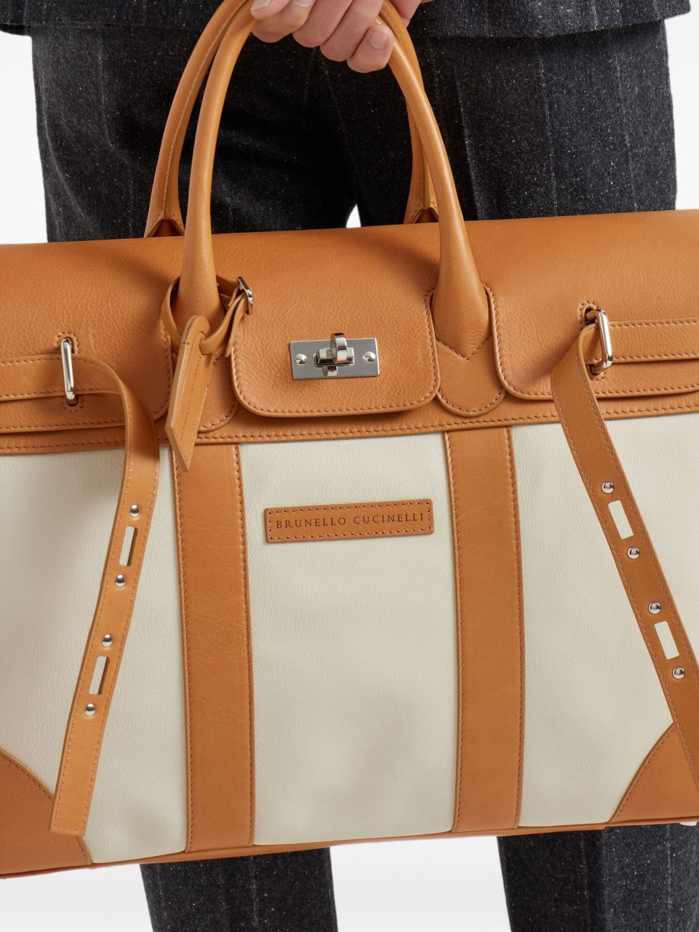 leather-trimmed canvas holdall - 2