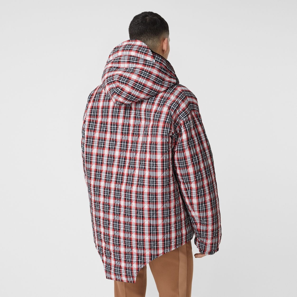 Cut-out Hem Diamond Quilted Check Nylon Parka - 8