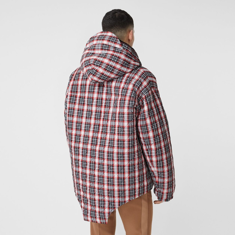 Cut-out Hem Diamond Quilted Check Nylon Parka 8