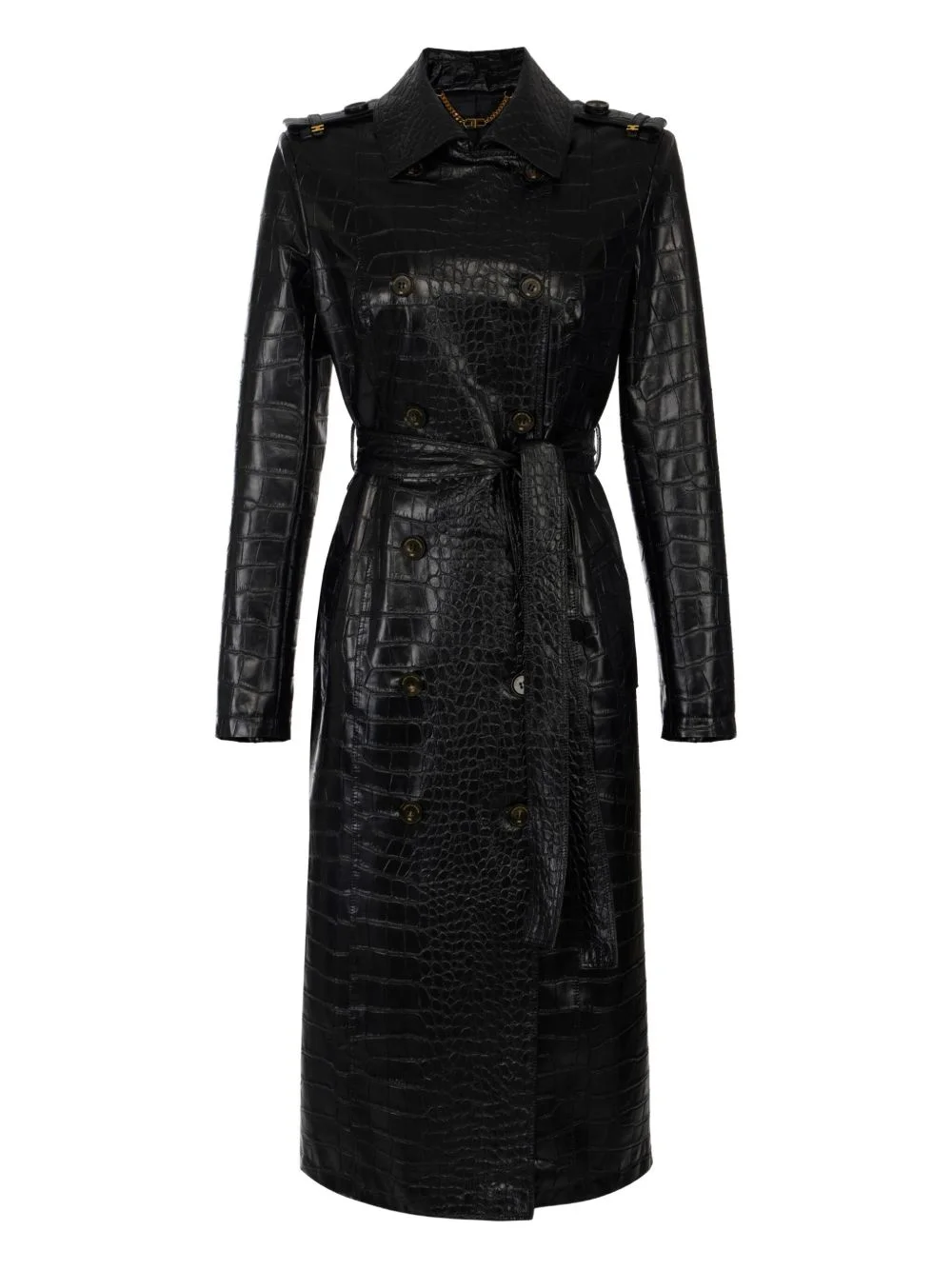 crocodile-effect double-breasted trench coat - 1