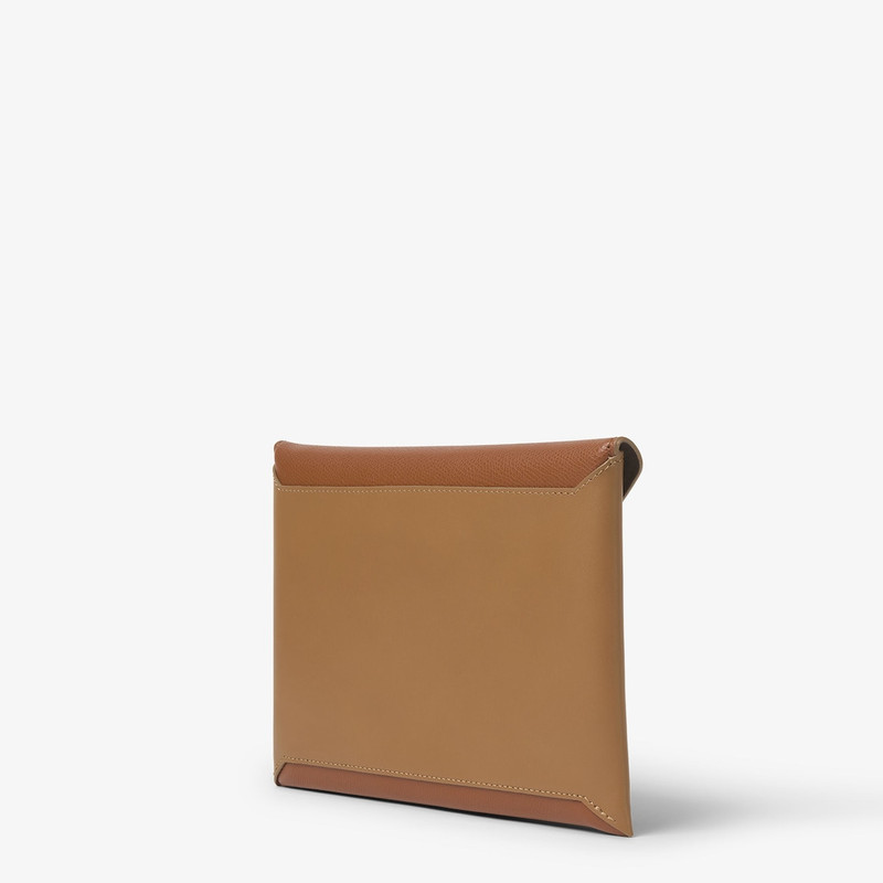 FENDI FF Diamonds Pouch Tan-color and light brown leather pouch outlook