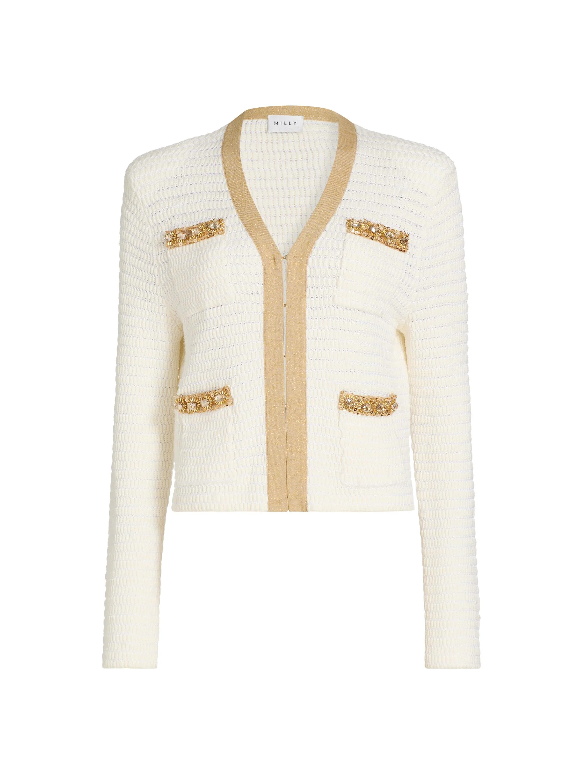 Women's Reid Embellished-Trimmed Cardigan - Ecru Gold - 1