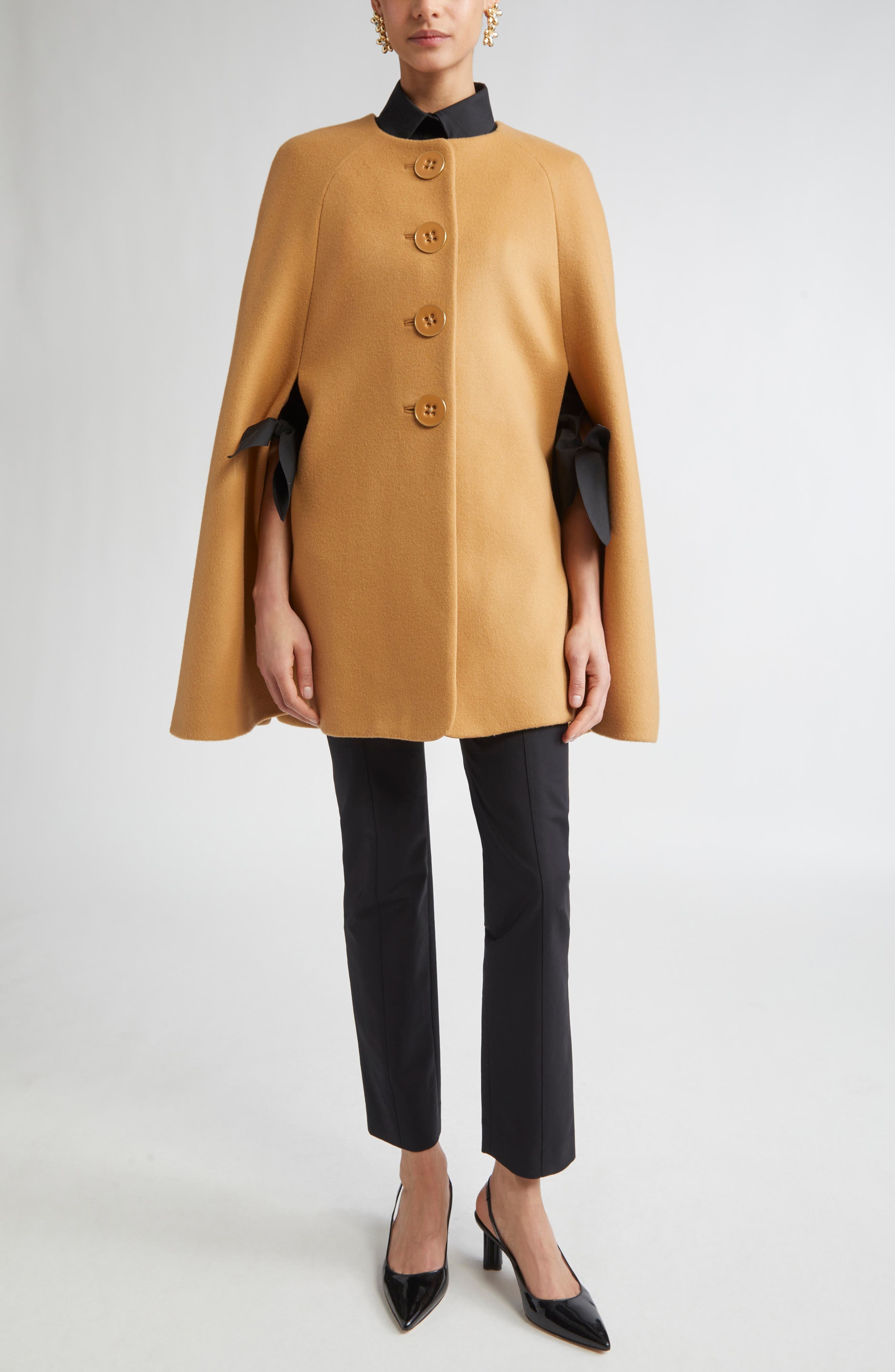 Carolina Herrera Button Front Wool Cape in Tan at Nordstrom - 2