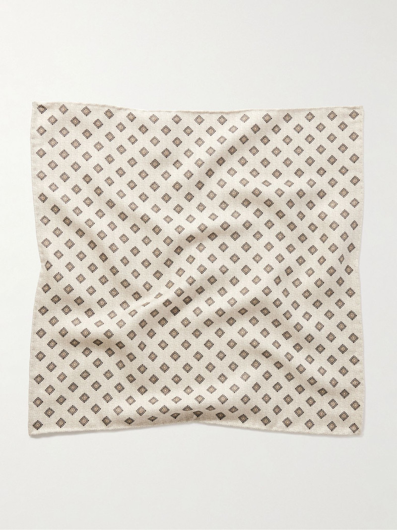 Brunello Cucinelli Silk-Jacquard Pocket Square Cream outlook
