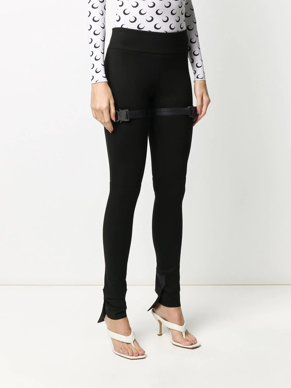 buckle detail asymmetric cuff leggings - 3