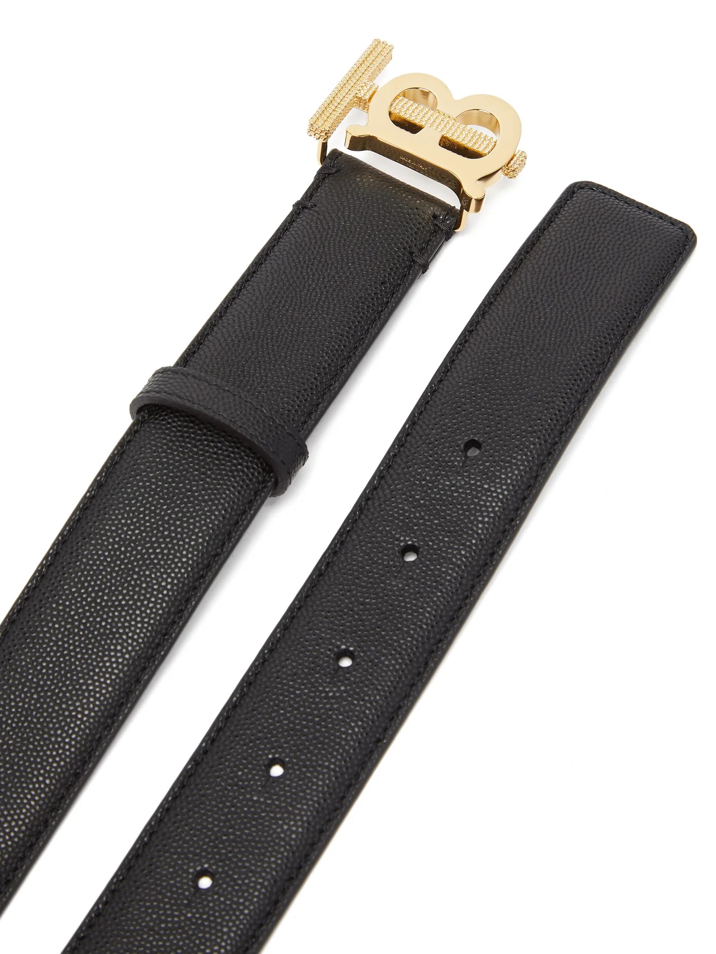 Monogram-buckle pebbled-leather belt - 5