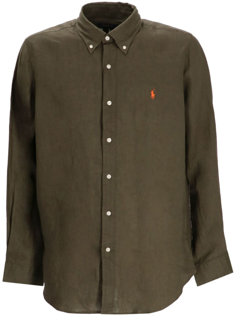 logo-embroidered linen shirt 1