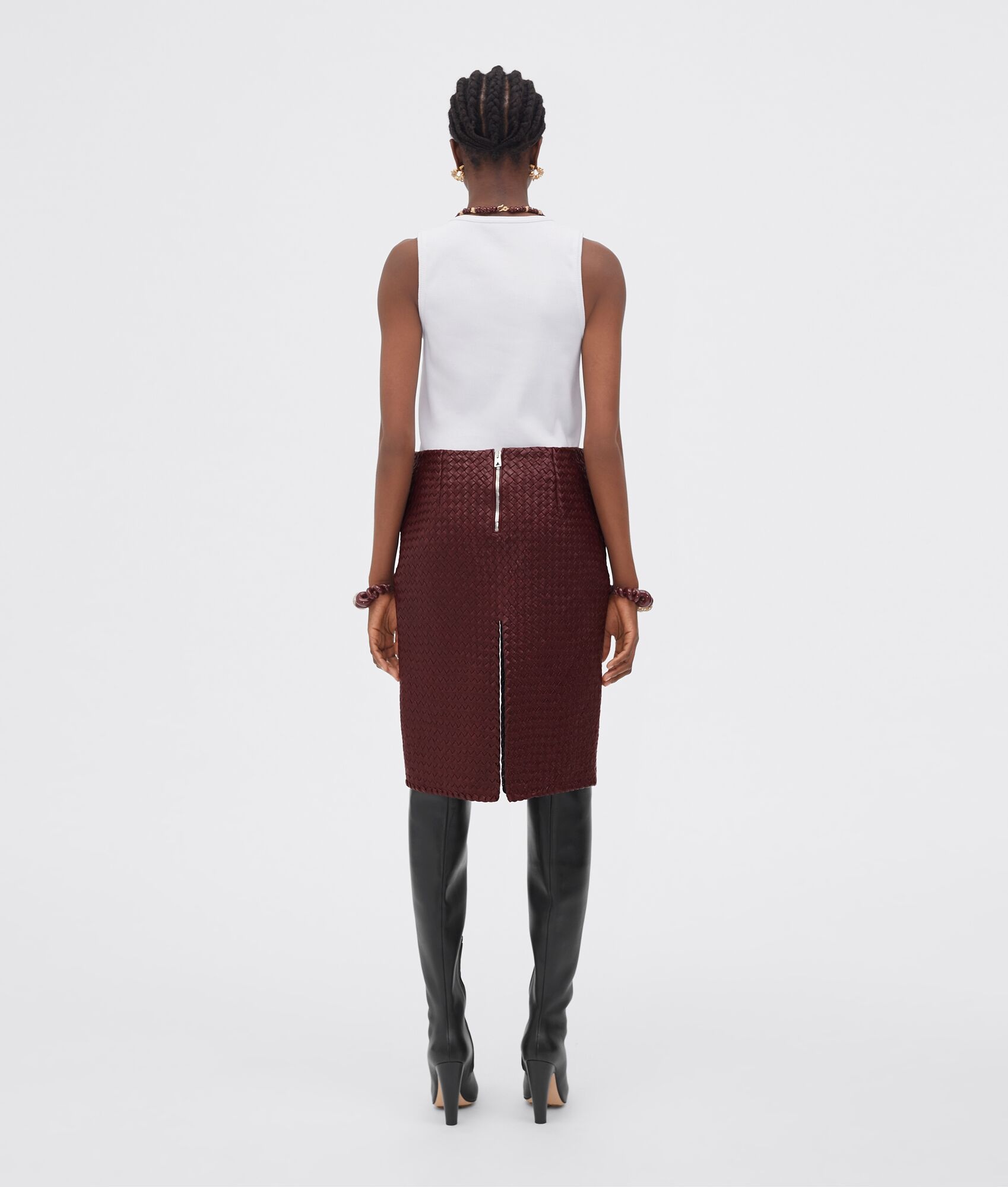 bonded intrecciato leather skirt - 3