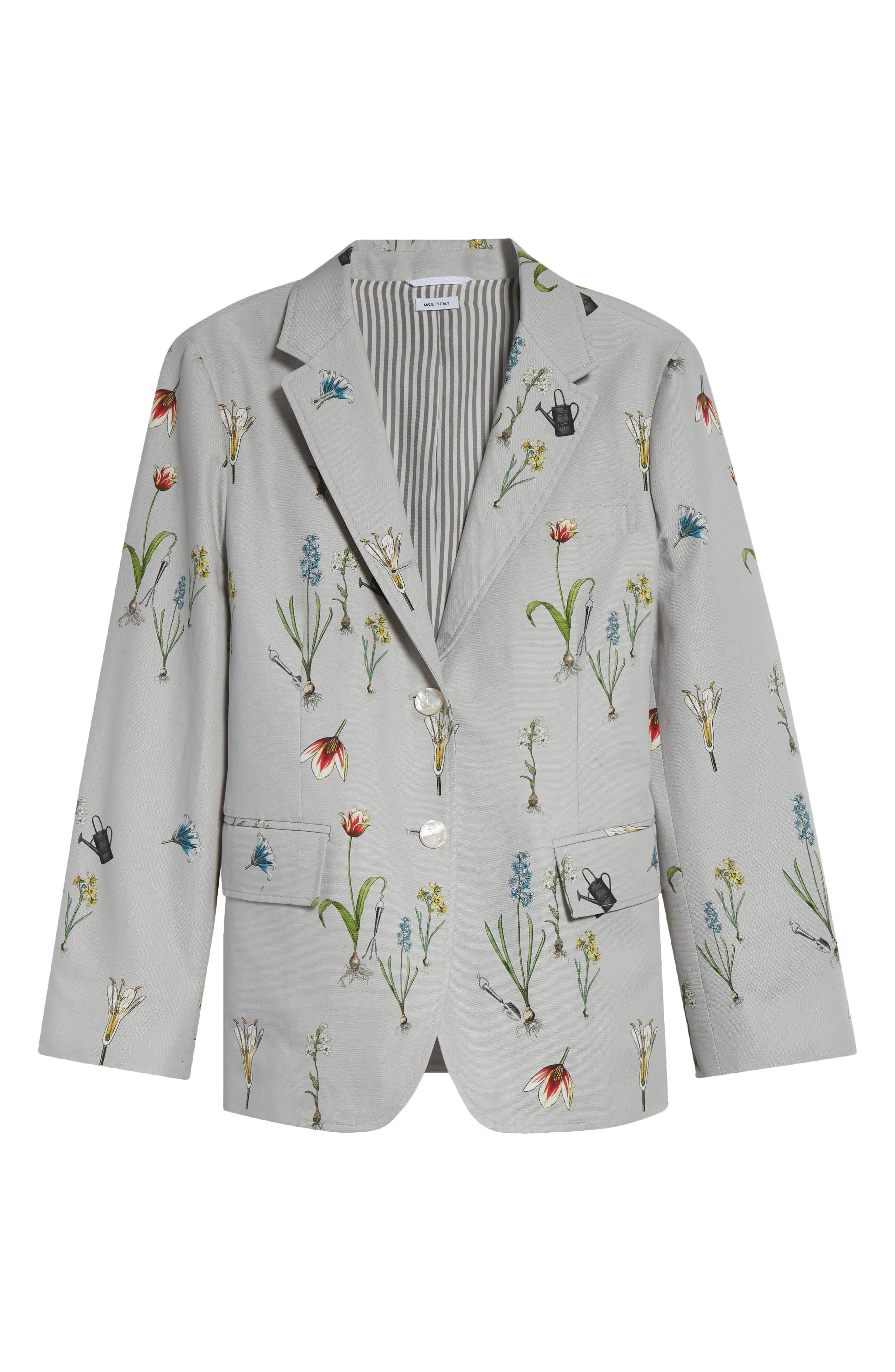 Thom Browne Fit 1 Botanical Print Cotton & Linen Blazer in Medium Grey at Nordstrom - 7